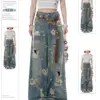 Women Y2k Graphic Print Ripped Jeans Baggy Harajuku 90s Aesthetic Denim Trousers Vintage Japanese 2000s Style Trashy Jean Pants