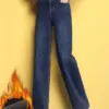 Winter Velvet lined High Waist Straight Jeans Woman Warm Thicken Stretch Denim Pant Korean Casual Oversize 34 Kot Pantolon 2024