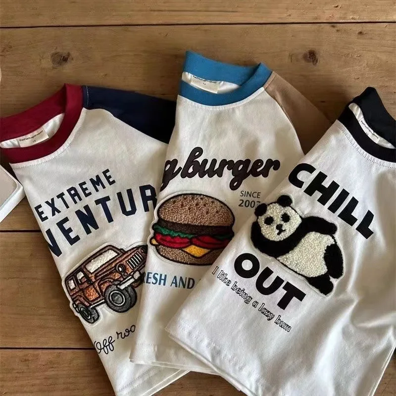 Long Sleeve Tees For Boys And Girls Cartoon Printing Round Neck Base Shirt Toddler Simple New Thin Cotton Soft Crewneck TShirt