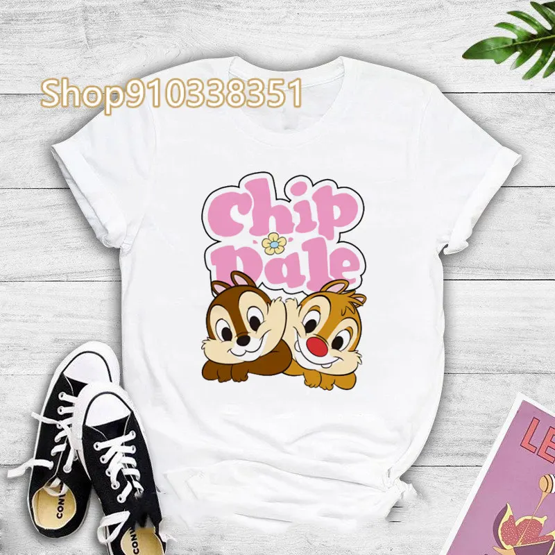 Hip Hop Top Tee Funny T Shirt Chip N Dale Women Manga T-shirt Y2k Cartoon Graphic Tshirt Streetwear Top Tees Female Grunge