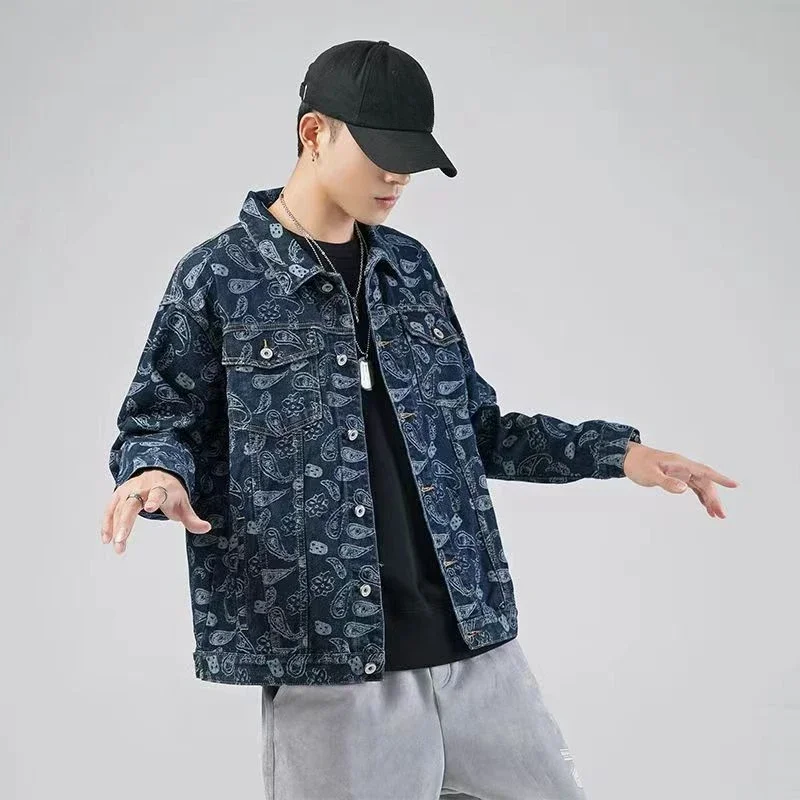 Denim Jackets Man Autumn Hip Hop Jeans Coat for Men with Print in Lowest Price Outwear Trendy Cowboy Winter 2024 Korea Fashion G