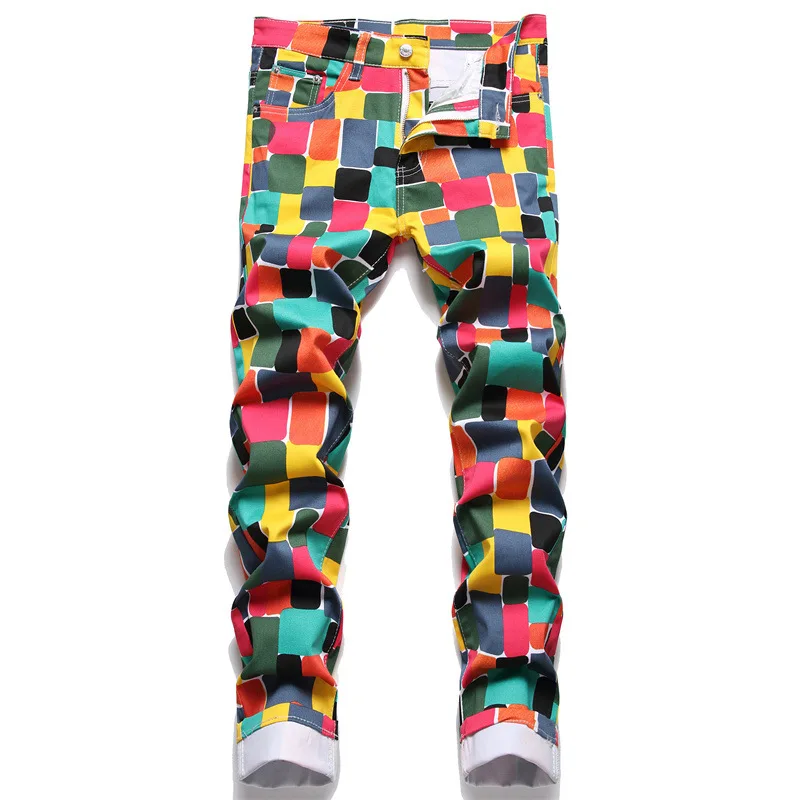 Men's Spring Fashion 3D Digital Printed Jeans Men Hip Hop Streetwear Cotton Denim Pants Slim Fit Male Casual Elasticity Trousers
