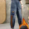 Oversized 4xl Harem Ankle-length Jeans Winter Women Plush Denim Pant Baggy Warm Casual Pantalone Velvet Lined High Wais Trousers