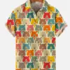 Summer new dense colorful rainbow bear print men's casual large size short-sleeved shirt