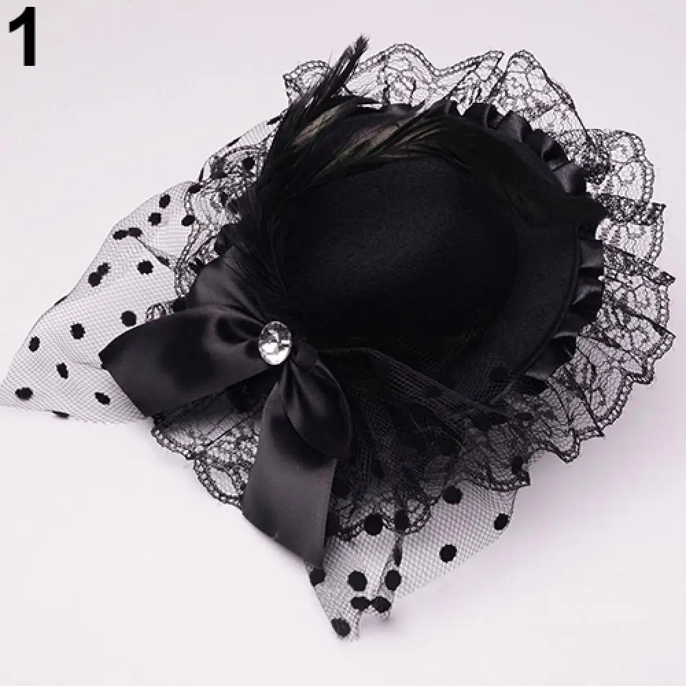 Lady Mini Top Hat Cap Vintage Gothic Bowknot Decor Lace Fascinator Hair Clip Costume Hair Accessory Punk Novelties Hair Clip - Image 2