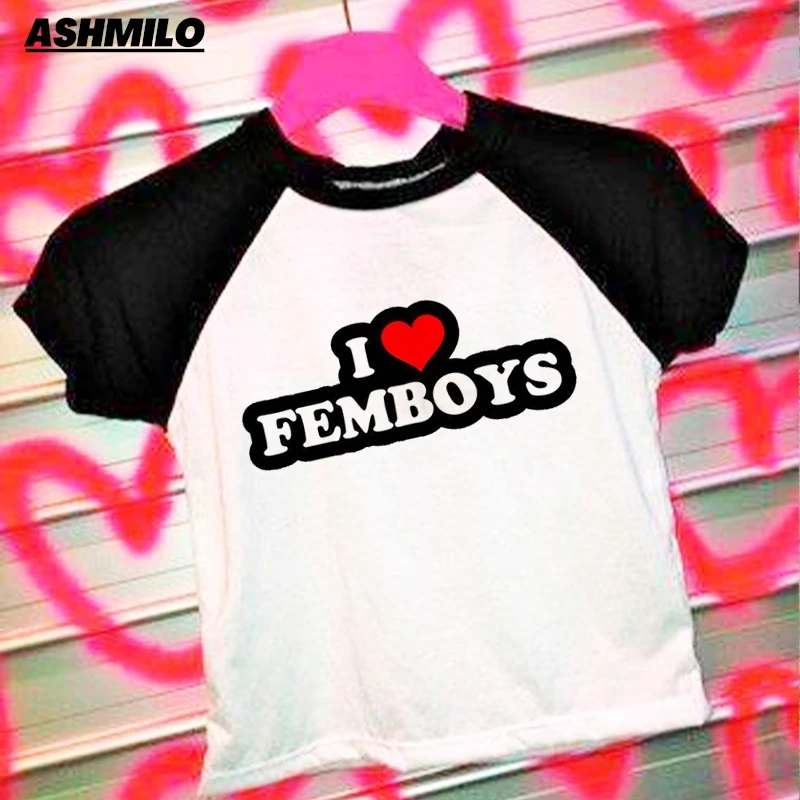 I Love Femboy Streetwear Crop Top Female Graphic Y2k T-shirt Summer Short Sleeve O Neck Korean Style T Shirt Female Slim Clothes