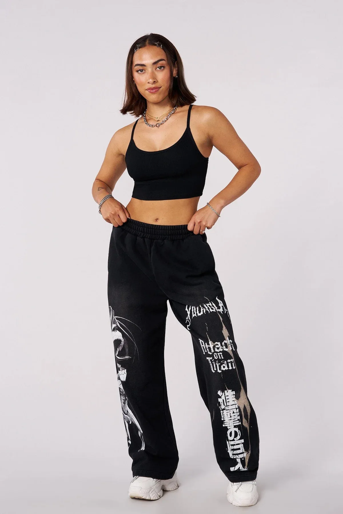 American co branded anime Attack on Titan, jogger, gym training, cotton printed wide leg pants