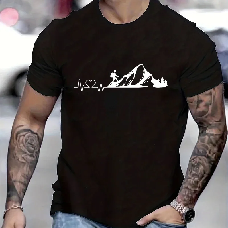 Men's Clothing T-shirt for Men Mountain Ecg Graphic Y2k Tops Outdoor Tees Hiking Camping Fashion Casual T Shirt for Male Tshirt