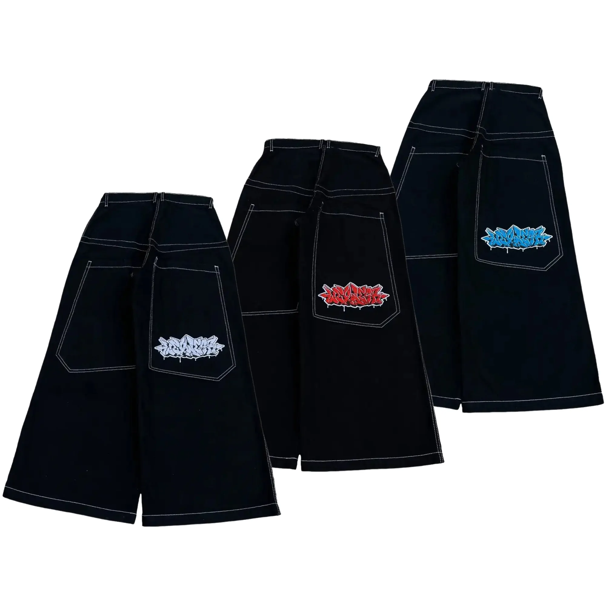 Harajuku Wexwear Cargo Black Pants Embroidered Y2k Baggy Jeans Streetwear Men Hip Hop Women High Waist Wide Trouser