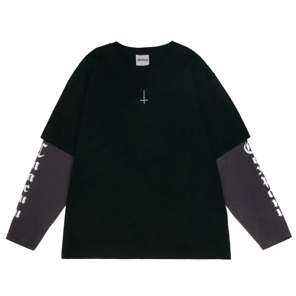 Harajuku Oversized Streetwear Men's Tshirt CMH Graphic Print Hip Hop Aesthetic Clothing Fake Two Pieces Long Sleeve Top Goth Y2k