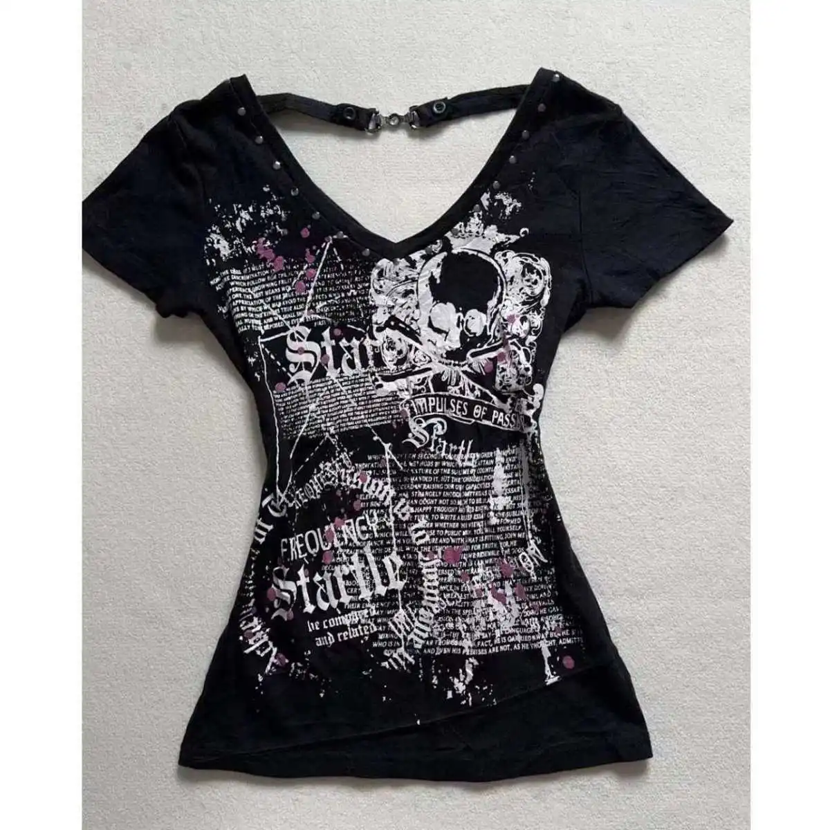 Harajuku Y2k Goth Woman Graphic T shirts Vintage Punk Backless Shirts 90s Cute Hot Girl Grunge T-shirts Crop Top Baby Tees Sexy