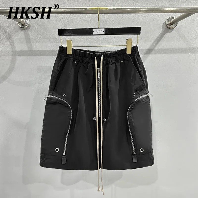 HKSH Men's Tide RO Style 2024 Summer Design Dark Shorts Multi Zipper Safari Style Casual Half Length Pants Chic Techwear