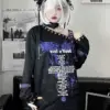 Y2k Aesthetic Punk Off Shoulder T-shirt Loose Gothic Printing Harajuku Tshirts Grunge Vintage Streetwear Patchwork Tee Shirts