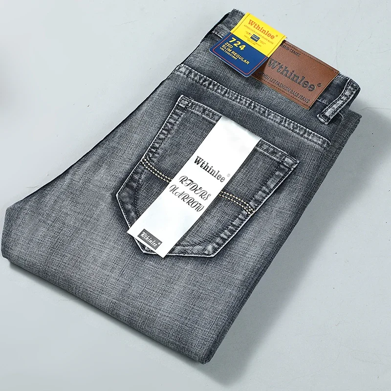 Wthinlee Slim Washed Jeans Casual Straight Stretch Fashion Classic Blue Black Work Denim Trousers Male Brand Clothing
