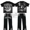 Harajuku Punk Graphic Long Pants Y2k Tops Hip Hop Two Piece Set Tracksuit Men Streetwear Couples Fashion Men Clothing