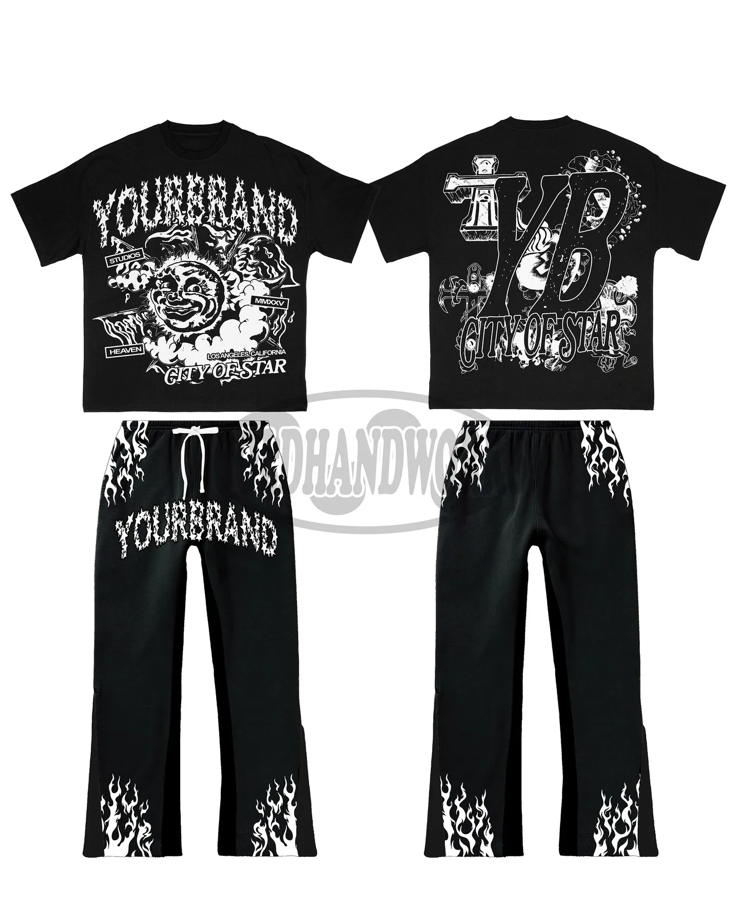 Harajuku Punk Graphic Long Pants Y2k Tops Hip Hop Two Piece Set Tracksuit Men Streetwear Couples Fashion Men Clothing