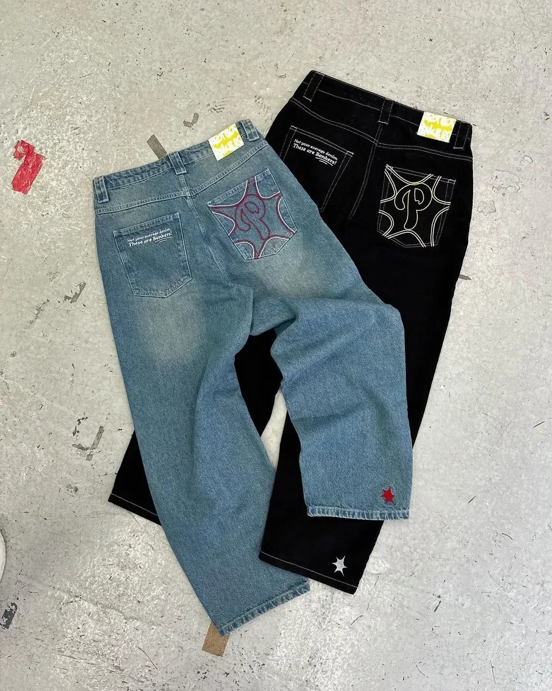 Y2K Men Blue Letter Printed Jeans High-end Fashion Hip Hop Trend Straight Casual Pants Loose Couple Street American Retro Pants