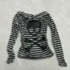 camisetas Y2k Clothes One-shoulder Striped Goth Punk Skull Print Graphic t shirts Top Design Long Sleeves Top ropa de mujer
