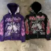 Vintage Harajuku Oversized Flame sleeves full zipper Hoodie Streetwear Tops Sweatshirt Goth Jacket Hoodies Women Y2k Clothes