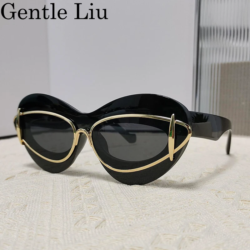 Double Frame Cat Eye Sunglasses Women 2025 Luxury Brand Designer Vintage Y2K Punk Sun Glasses For Men Retro Eyewear Shades UV400