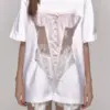 ADAgirl Lace Hollow Out Oversized T Shirt Women Bikini Perspective Streetwear Tops American Retro Fashion Y2k Aesthetic Clothes