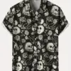 2024 Skull Men's Shirts Lapel Streetwear Vintage Shirt For Men Street Hip Hop Short Sleeve Top Party Summer Men Hawaiian Shirts