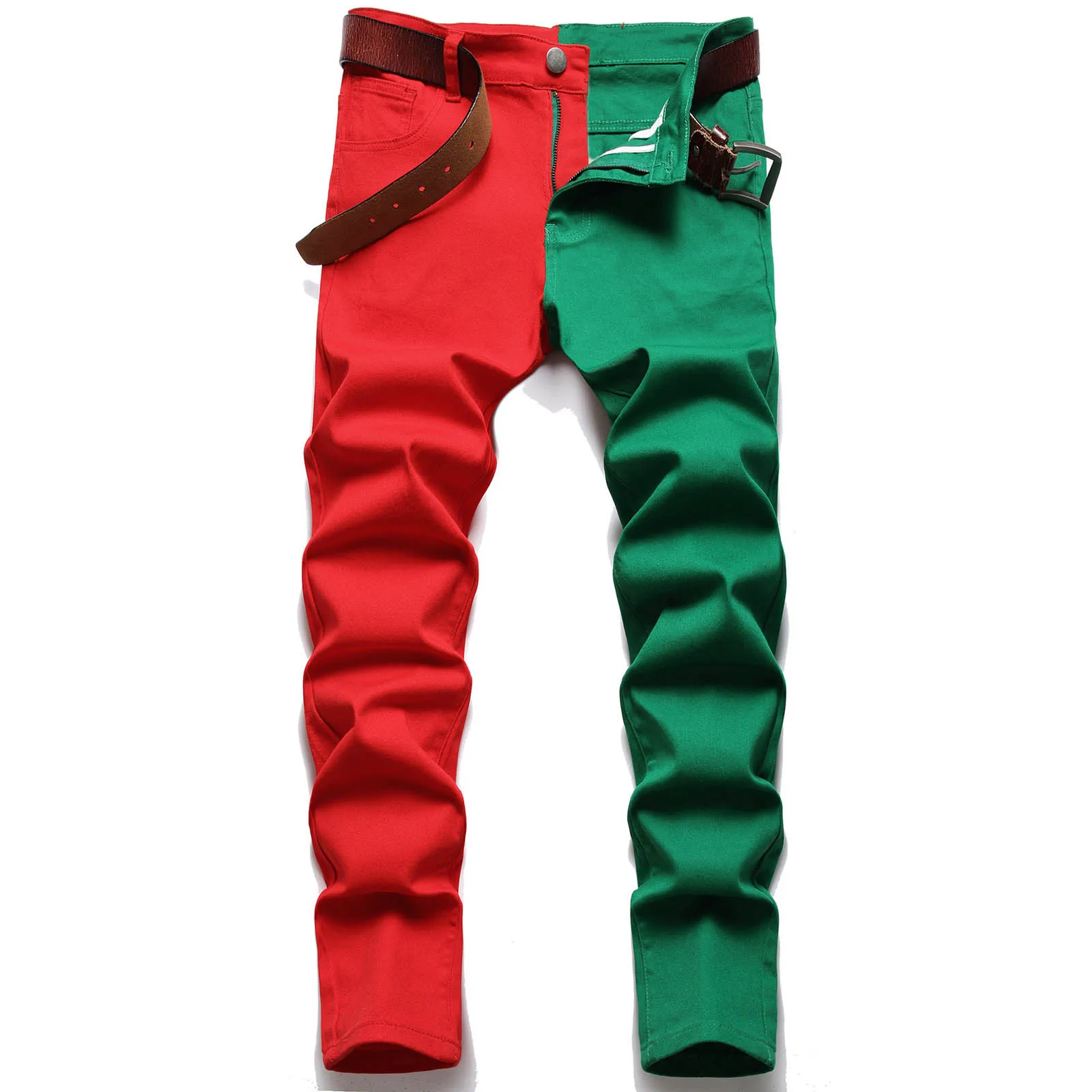 Streetweawr Slim Fit Jeans Men's Fashion Contrasting Colors Patchwork Hip Hop Gothic Buttons Straight Denim Long Trousers 2024