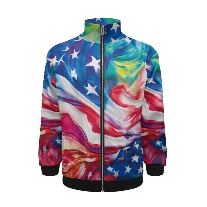 Fashion 3D Print Bomber Jacket for Men USA Flag Harajuku Hip Hop Oversize Zipper Sweatshirt Casual Sportswear Outwear 2024 New