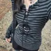 HOUZHOU Gothic Striped T-shirts Women Japanese Y2k Black Punk Graphic Tees Harajuku Grunge Vintage Streetwear Aesthetic T-shirt