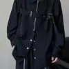 ARENS Techwear Shirts Men Darkwear Hip Hop Blouses Punk Black Long Sleeve Button Up Male Zipper Harajuku Japanese Streetwear