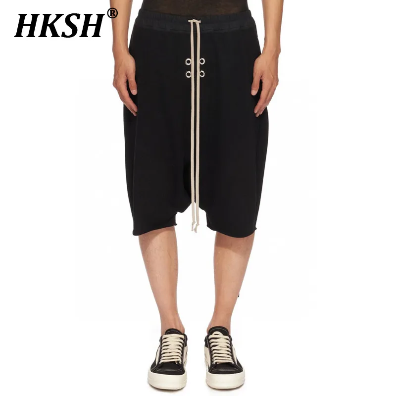 HKSH Summer Men's Tide Dark Shorts Fashion RO Style Hanging Crotch Capris Casual Knee Length Pants Chic Streetwear Capris