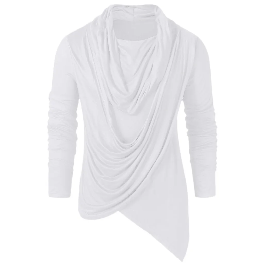 Knight Punk Style shirt Heap neck Solid Shirts Collar Men Tops Pile Winter Vintage Asymmetric Men's blouse camisas de hombre