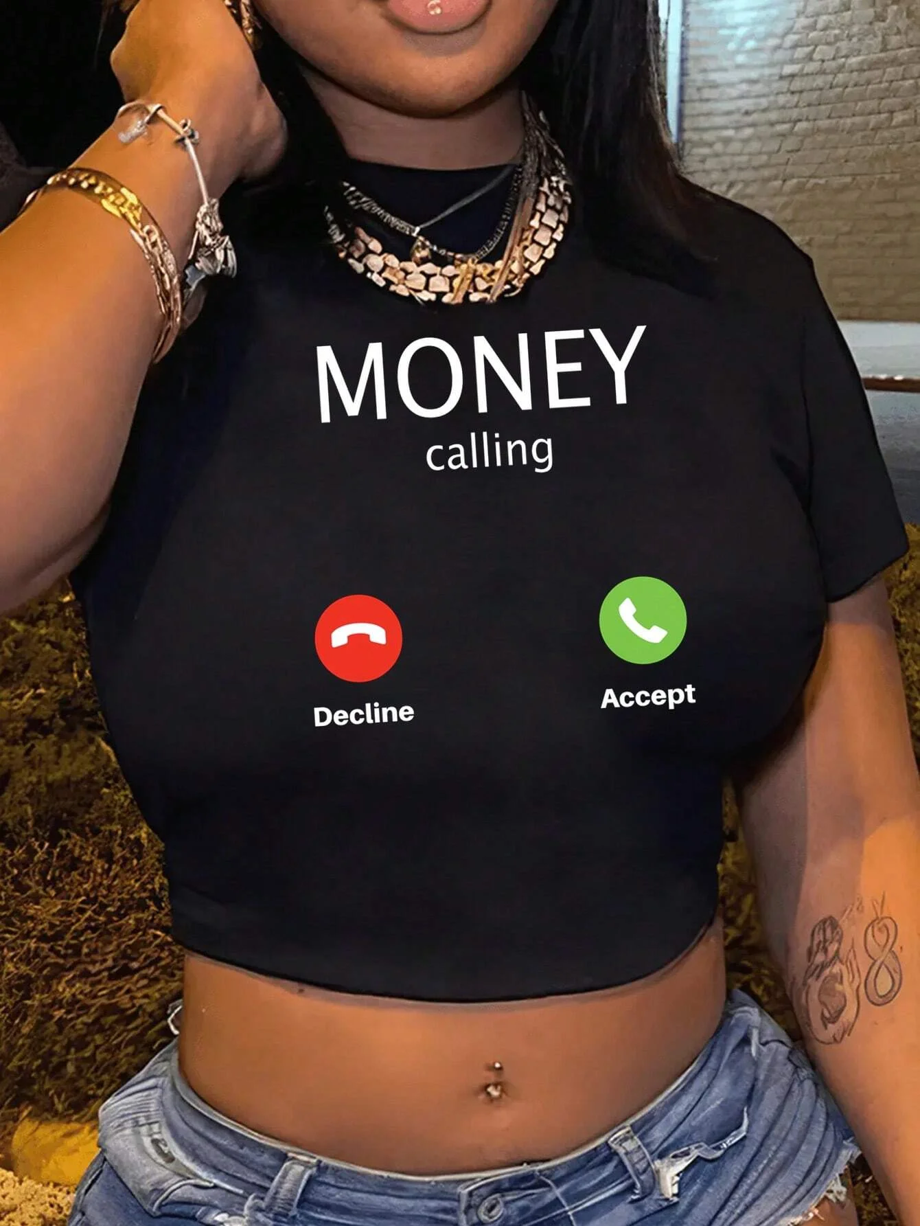 Women Crop Tops Fun Printed Money Calling Print Round Neck Short Sleeve Crop Top For Women Y2k Casual Fashion Summer T-Shirts