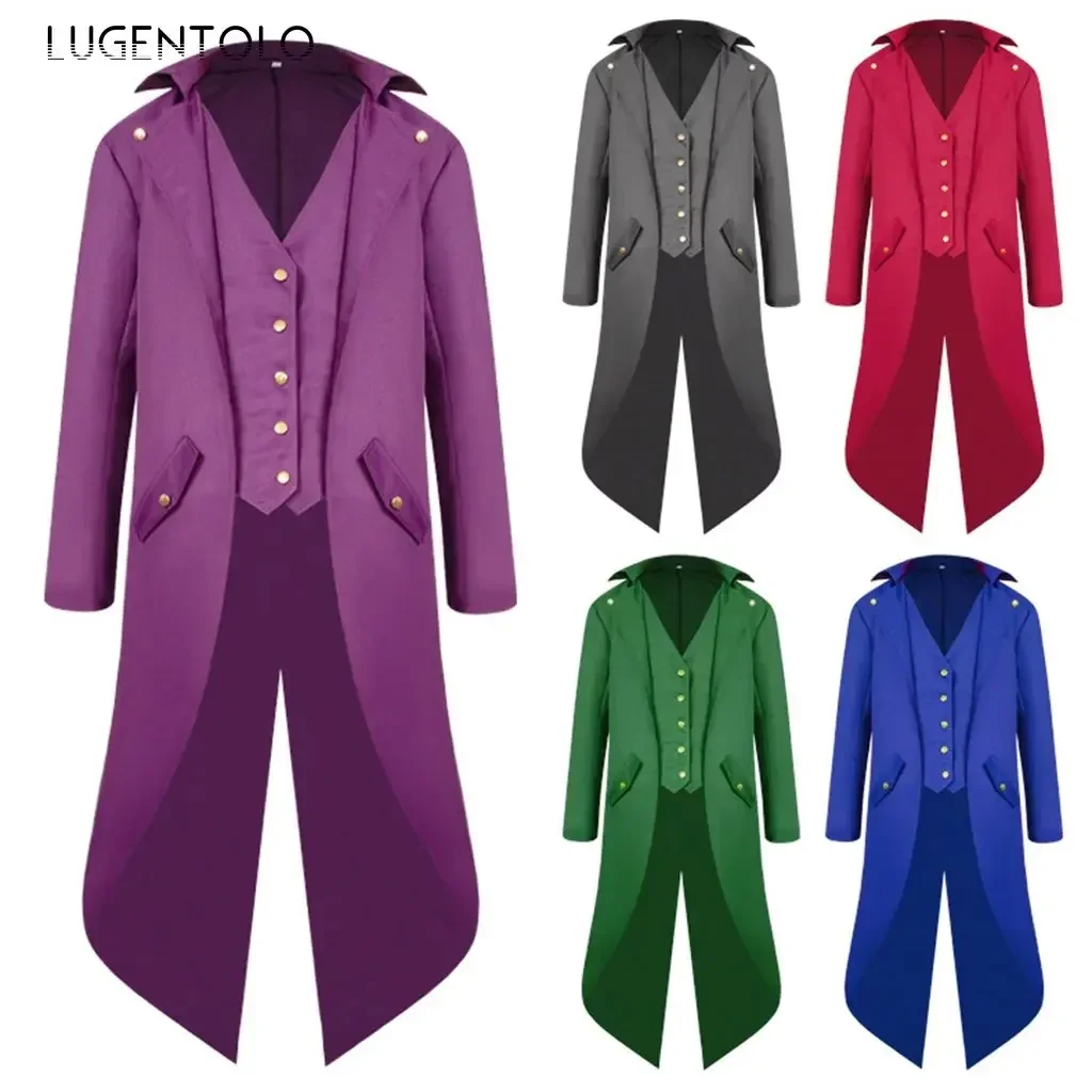 Men Medieval Steampunk Coat Vintage Tuxedo Halloween Cosplay Costume Tailcoat Male Renaissance Single-breasted Long Jacket