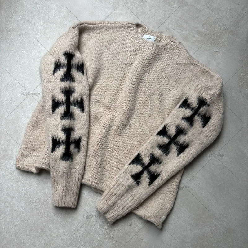 American Y2K Street Harajuku Sweater Gothic Punk Cross Personality Clothing Fashionable Round Neck Long-sleeved Tops Couples