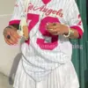 Women Los Angeles Number 79 Print V-Neck Short Sleeve T-Shirt Summer Graphic Tee Baseball Jerseys Stripe Oversized Sport T-Shirt