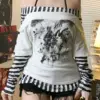 HOUZHOU Y2k Streetwear Grunge T Shirts Women American Retro Gothic Striped Patchwork Fake Two-piece Long Sleeve Tees Tops 2000s