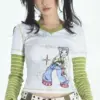 KOSAHIKI Fake Two Pieces Patch Long Sleeve Tshirts Women Harajuku Graphic Tee Y2k Tops Aesthetic Egirl Summer Thin T-shirt Goth