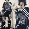 2025 Y2k Aesthetic Grunge T-Shirt Women Fashion Vintage Striped Harajuku Tops Autumn Graphic Tee Streetwear Goth Clothe