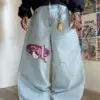 American Baggy Washed Jeans Retro Harajuku Cartoon Print Straight-Shirt-Legging Pants Men Casual Loose Hip Hop Streetwear Women