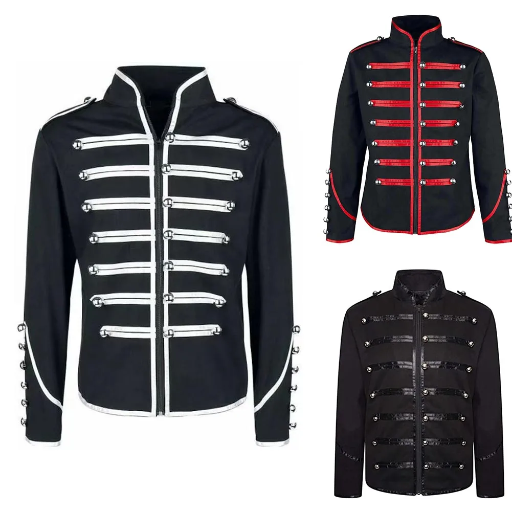 Men Retro Gothic Jacket Frock Coat Steampunk Victorian Morning Steampunk Top Stand Collar Long Sleeve Casual