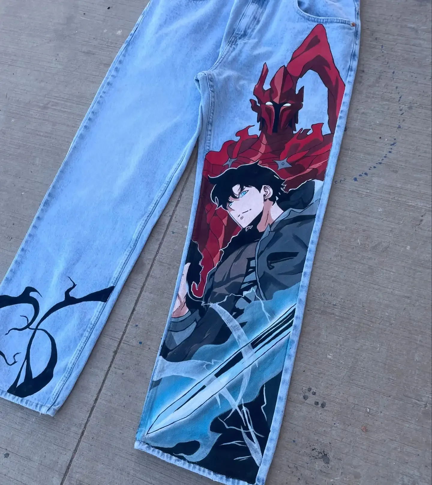 Solo Leveling Print Trouser Y2k Jeans for Men Baggy Jean Popular Streetwear Harajuku Anime Wide Leg Women High Waist Pants