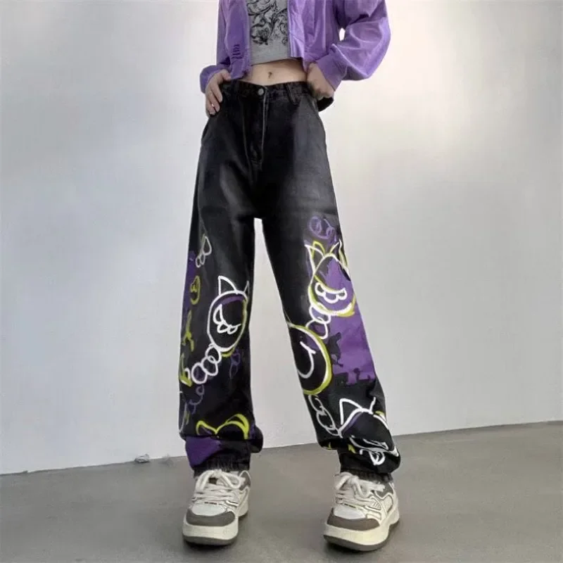 European and American Fashion Loose Casual Versatile Trousers Men Y2k Gothpunk Rock Hip Hop High Waist Loose Oversized Jeans