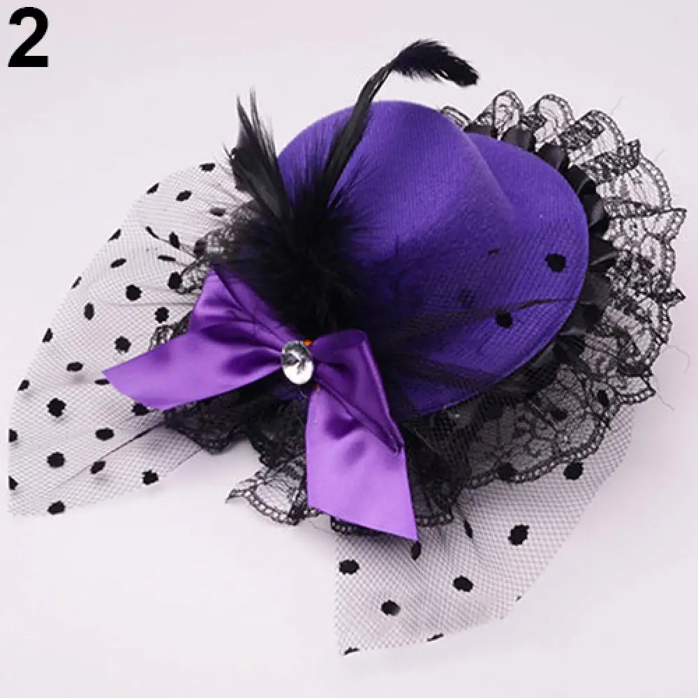 Lady Mini Top Hat Cap Vintage Gothic Bowknot Decor Lace Fascinator Hair Clip Costume Hair Accessory Punk Novelties Hair Clip - Image 3