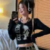 Fashion Woman Tshirts 2023 Blusas Mujer De Moda Slim Women Goth T-shirt Long Sleeve Crop Tops Y2k Top Clothing Korean T Shirt