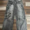 2024 New American Harajuku Vintage Print Jeans Y2K Women Washed Gray Straight Pants Street Gothic Loose Unisex Trousers Tide