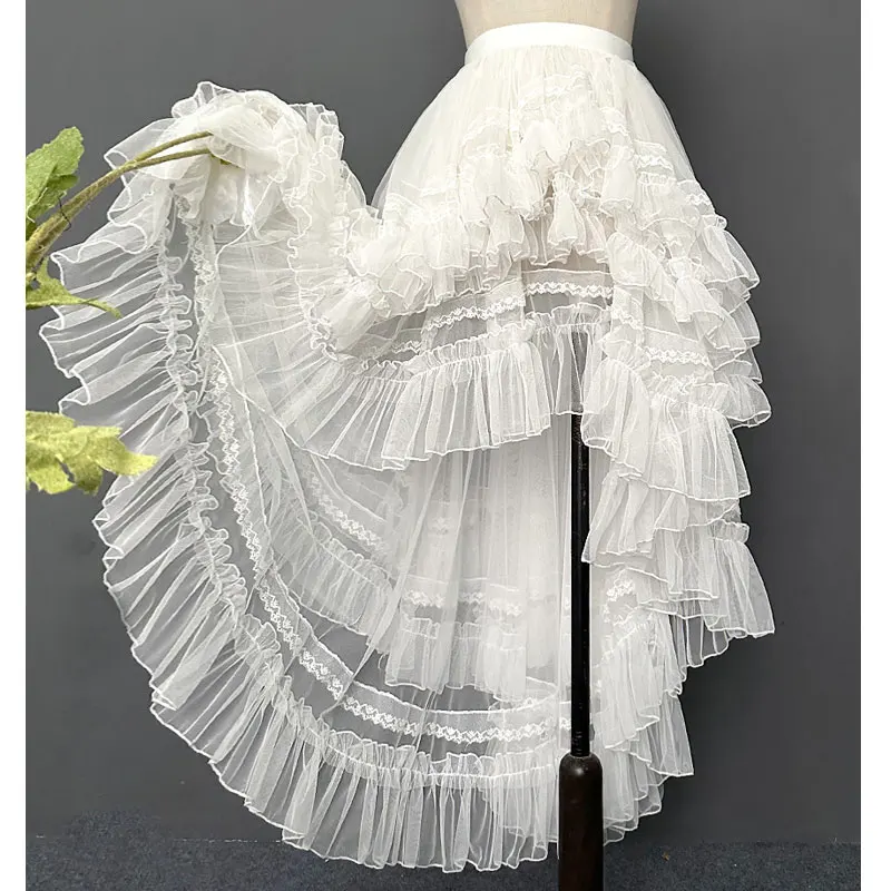 Gothic Lolita Style Lace Layer Jsk Princess Skirt for Women, Japanese, Korean, Kawaii, Cute Mesh Ruffles, Evening Party Skirt