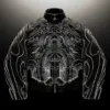 Y2k Jackets for Men Gothic Retro Black Leather Jacket Oversized Line Pattern Harajuku Punk Long Sleeve Zipper Jacket Clothing