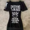 Streetwear Slash Neck Dress Harajuku Letter Skull Print Y2k Aesthetic Sexy Dresses Women Black Gothic Punk Off Shoulder Vestidos
