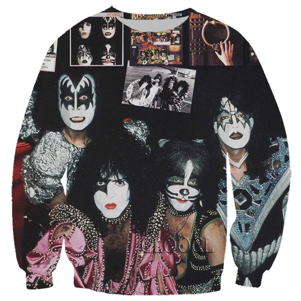 HX Fashion Mens WomenMetal KISS Rock Band 3D Print Sweatshirt Hoodie Harajuku Autumn Streetwear Unisex Casual Tops